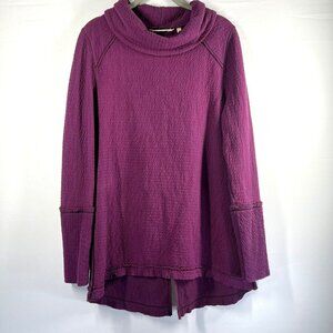 Soft Surroundings Tunic Size Large Dark Pink Raw Edges Long Sleeve Bohemian Boho